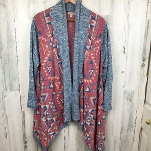 Lucky Brand Cardigan 1X Sweater Open Front Fair Isle Aztec Southwest Geometric